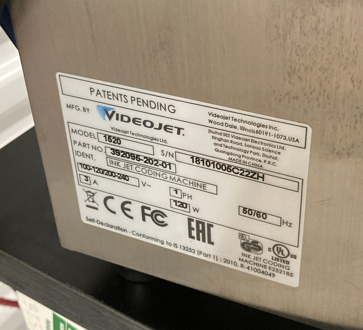 Videojet 1520 Continuous Ink Jet Printer w/ Tubewriter 360 Vial Labeling System