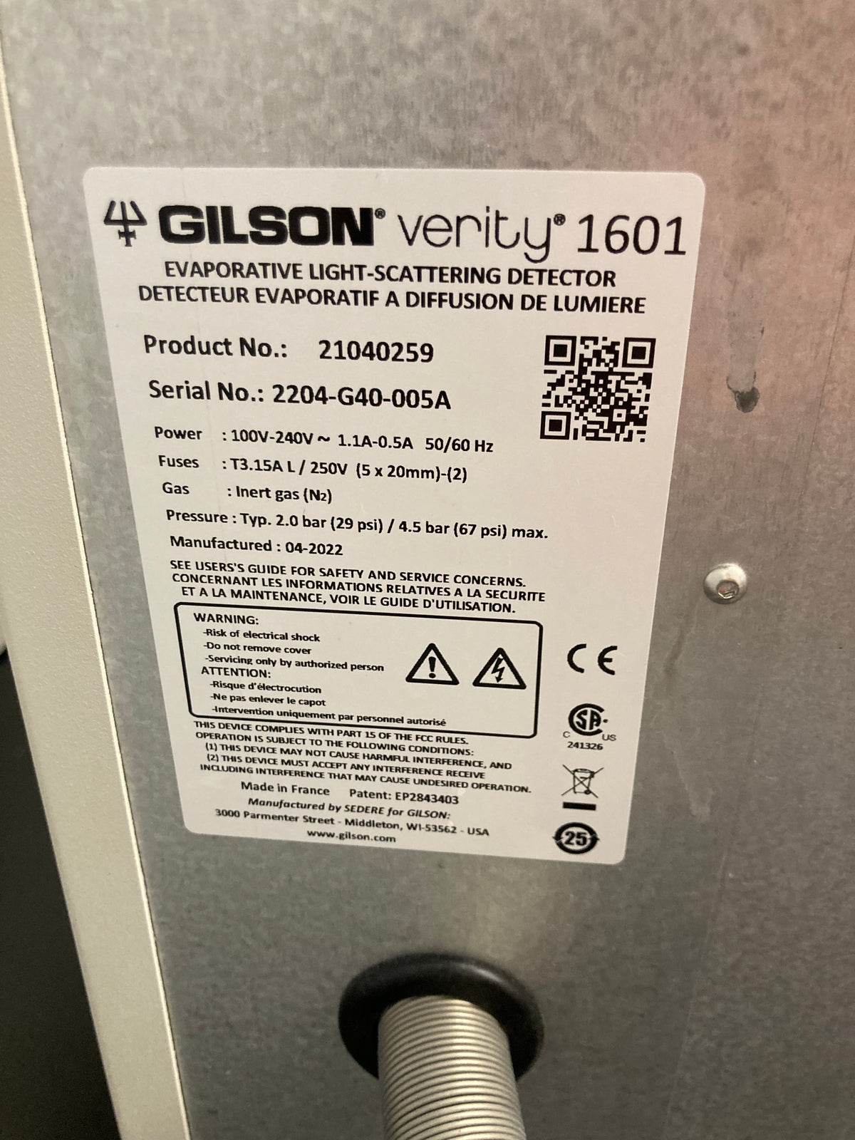 Gilson VERITY 1601 ELSD Evaporative Light Scattering Detector 21040259